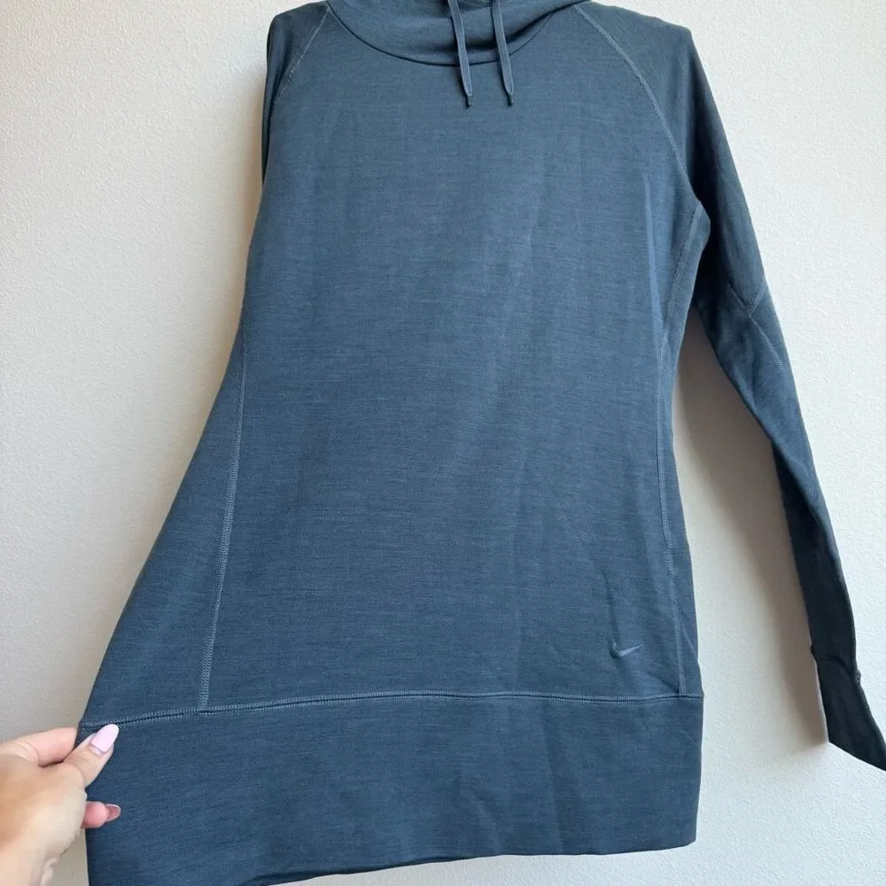 Nike Training Wool Blend Running Hooded Long Torse Hoodie Gray Size Medium